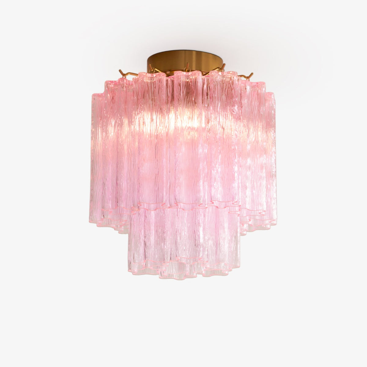 Fiora Pink Murano Glass Flush Mount Ceiling Light with Gold Accents