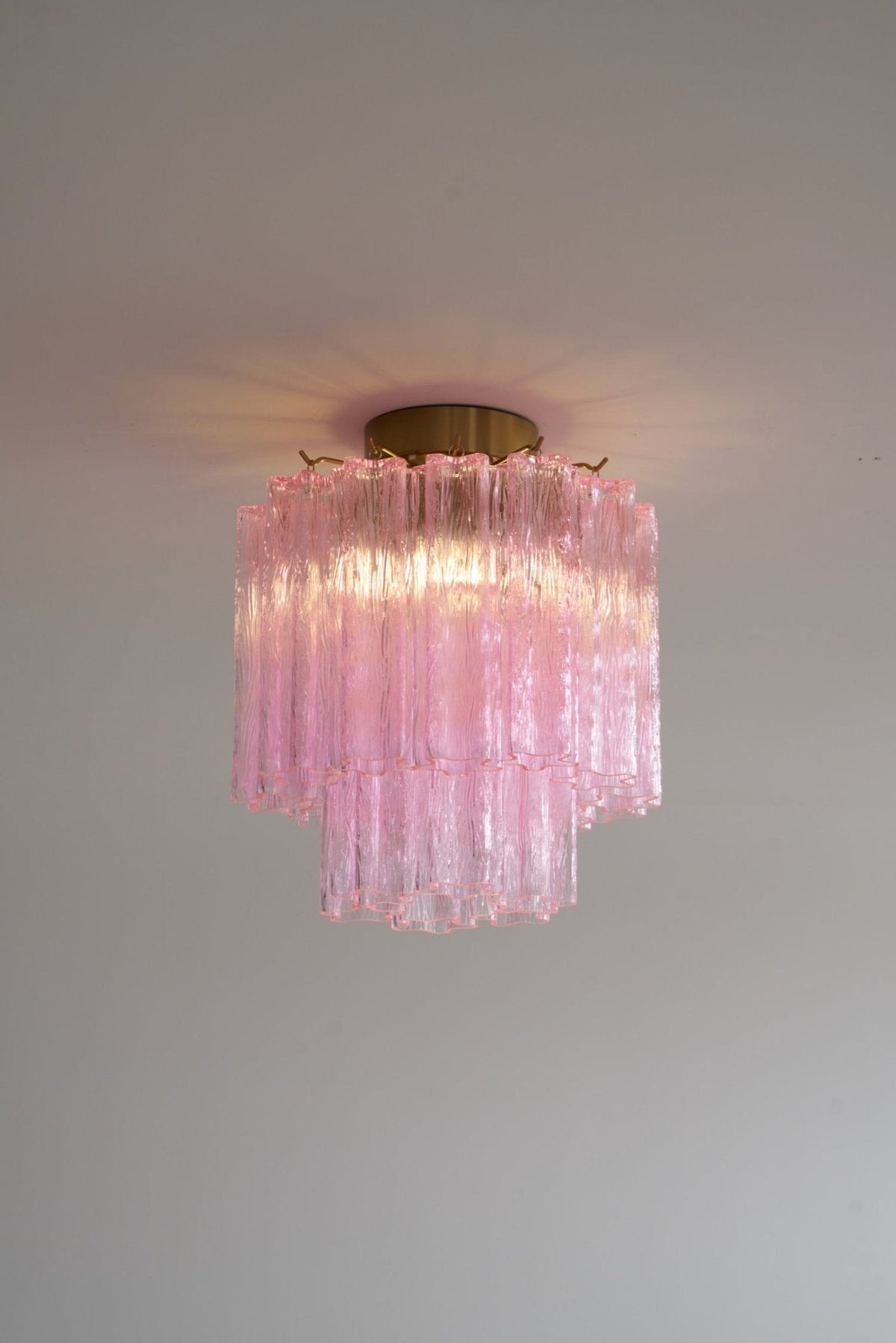 Fiora Pink Murano Glass Flush Mount Ceiling Light with Gold Accents