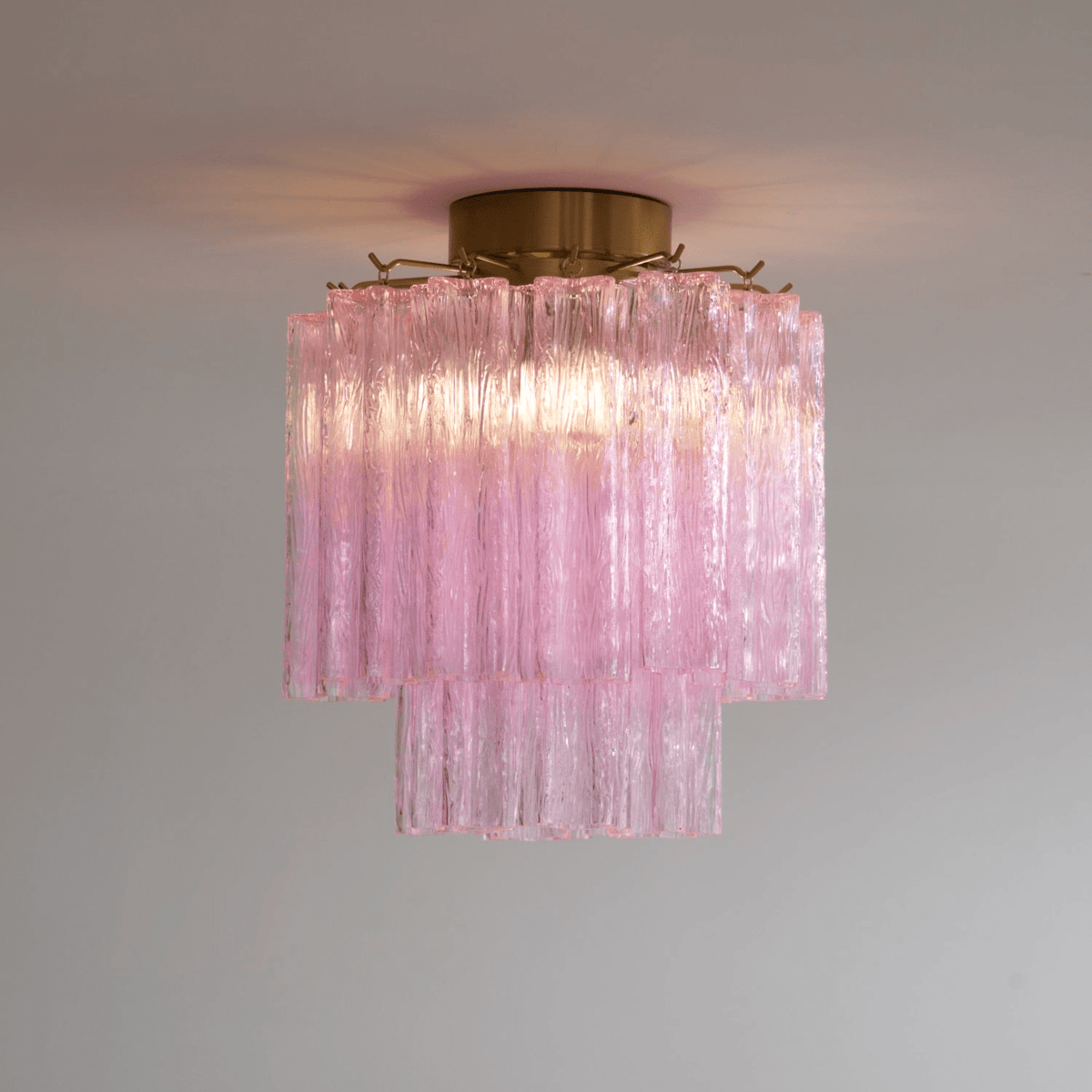 Fiora Pink Murano Glass Flush Mount Ceiling Light with Gold Accents