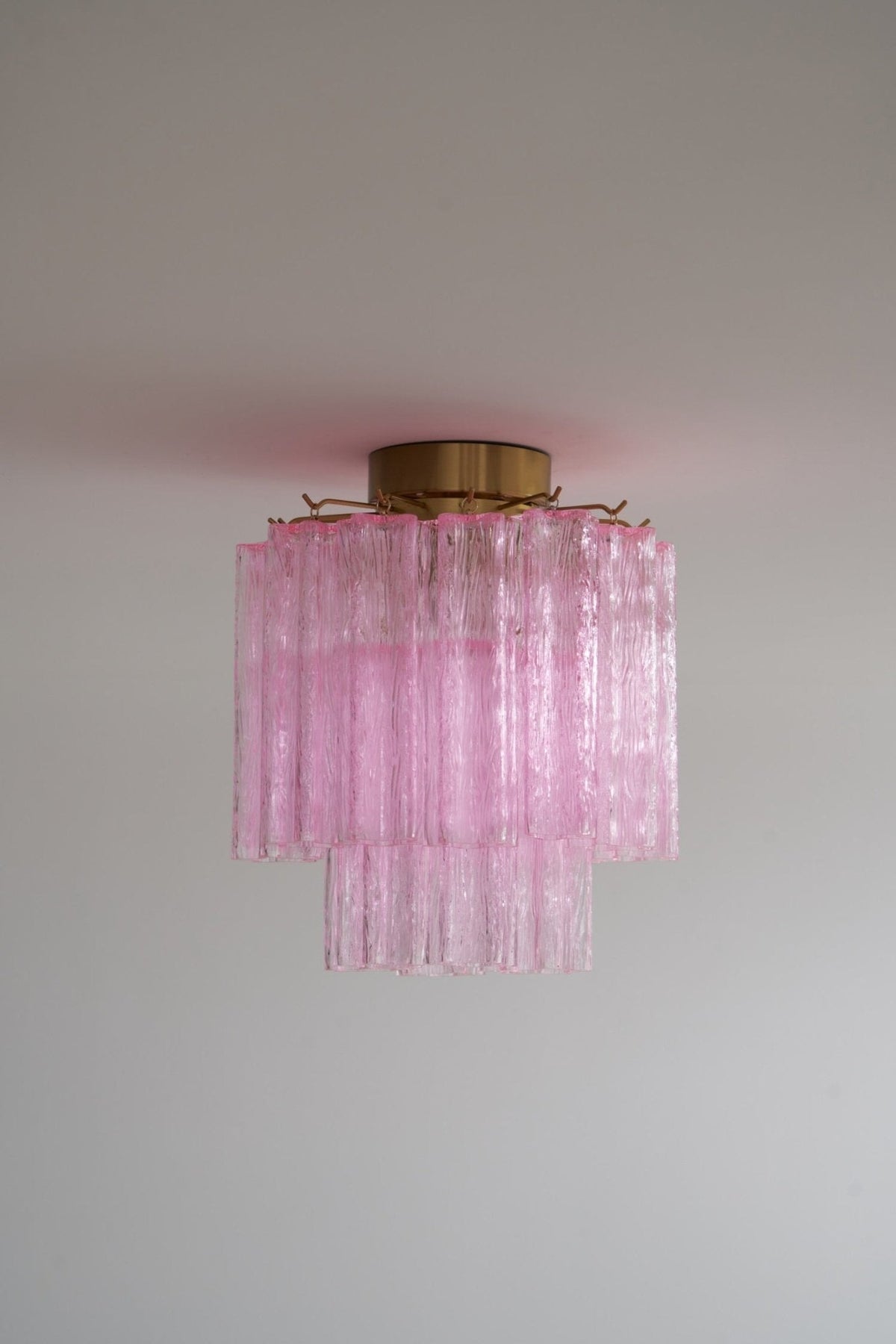 Fiora Pink Murano Glass Flush Mount Ceiling Light with Gold Accents