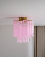 Fiora Pink Murano Glass Flush Mount Ceiling Light with Gold Accents