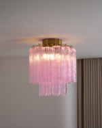 Fiora Pink Murano Glass Flush Mount Ceiling Light with Gold Accents