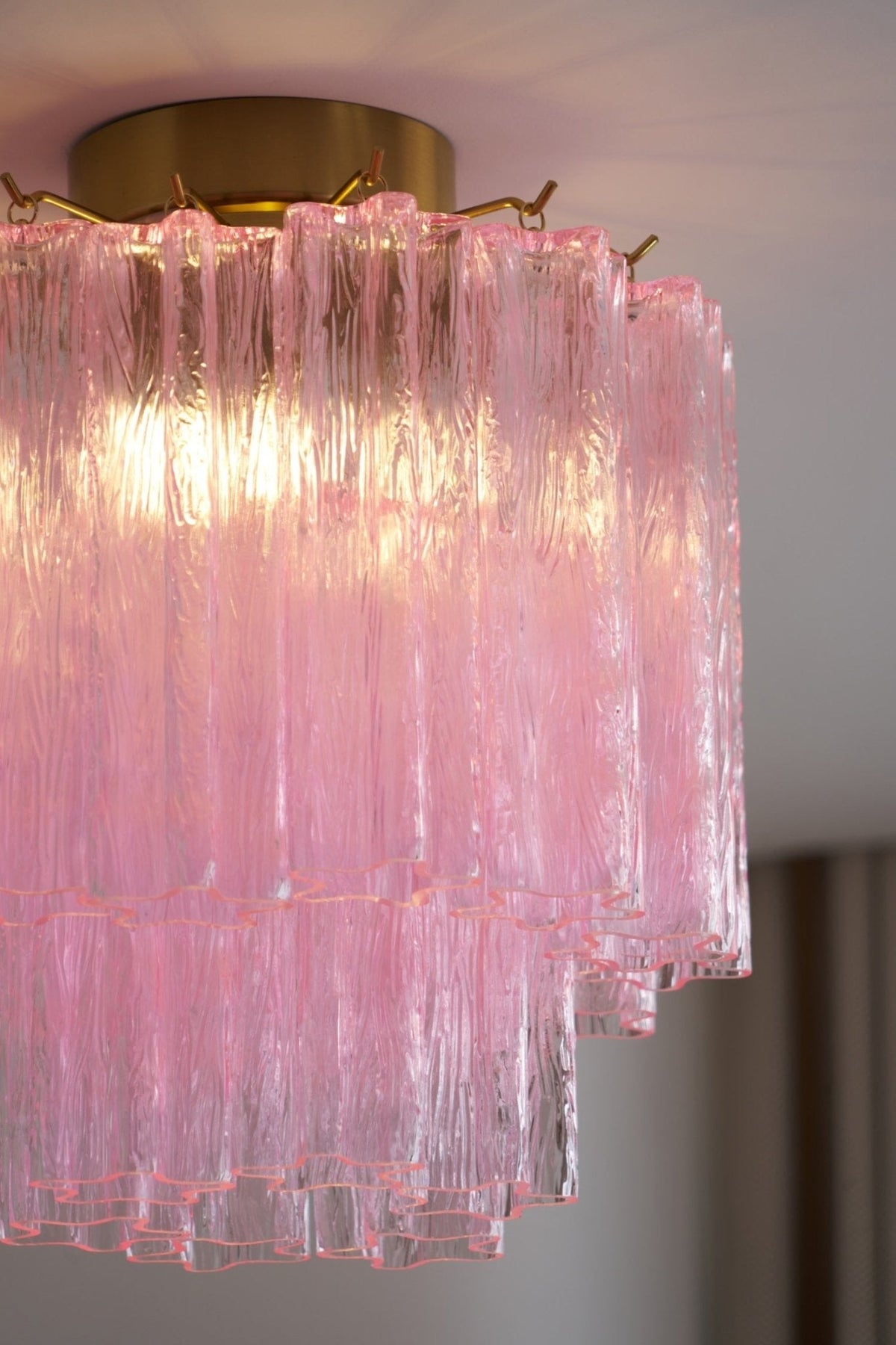 Fiora Pink Murano Glass Flush Mount Ceiling Light with Gold Accents