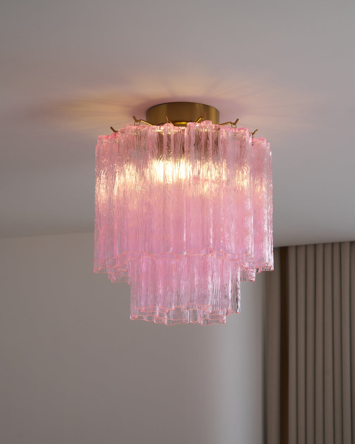 Fiora Pink Murano Glass Flush Mount Ceiling Light with Gold Accents