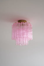 Fiora Pink Murano Glass Flush Mount Ceiling Light with Gold Accents