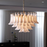Fiora Pink Glass Chandelier – 17-Light Tiered Murano-Style Pendant for Dining Room & Living Room
