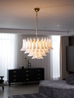 Fiora Pink Glass Chandelier – 17-Light Tiered Murano-Style Pendant for Dining Room & Living Room