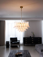 Fiora Pink Glass Chandelier – 17-Light Tiered Murano-Style Pendant for Dining Room & Living Room