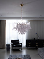 Fiora Pink Glass Chandelier – 17-Light Tiered Murano-Style Pendant for Dining Room & Living Room