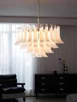 Fiora Pink Glass Chandelier – 17-Light Tiered Murano-Style Pendant for Dining Room & Living Room