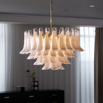 Fiora Pink Glass Chandelier – 17-Light Tiered Murano-Style Pendant for Dining Room & Living Room