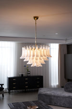 Fiora Pink Glass Chandelier – 17-Light Tiered Murano-Style Pendant for Dining Room & Living Room