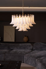Fiora Pink Glass Chandelier – 17-Light Tiered Murano-Style Pendant for Dining Room & Living Room