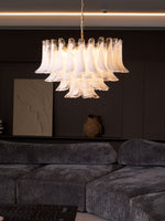 Fiora Pink Glass Chandelier – 17-Light Tiered Murano-Style Pendant for Dining Room & Living Room