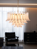 Fiora Pink Glass Chandelier – 17-Light Tiered Murano-Style Pendant for Dining Room & Living Room