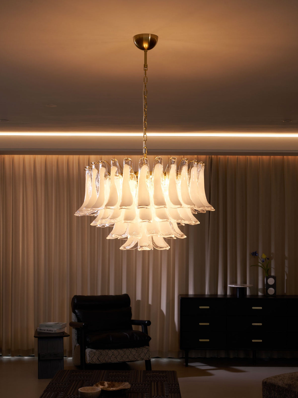 Fiora Pink Glass Chandelier – 17-Light Tiered Murano-Style Pendant for Dining Room & Living Room