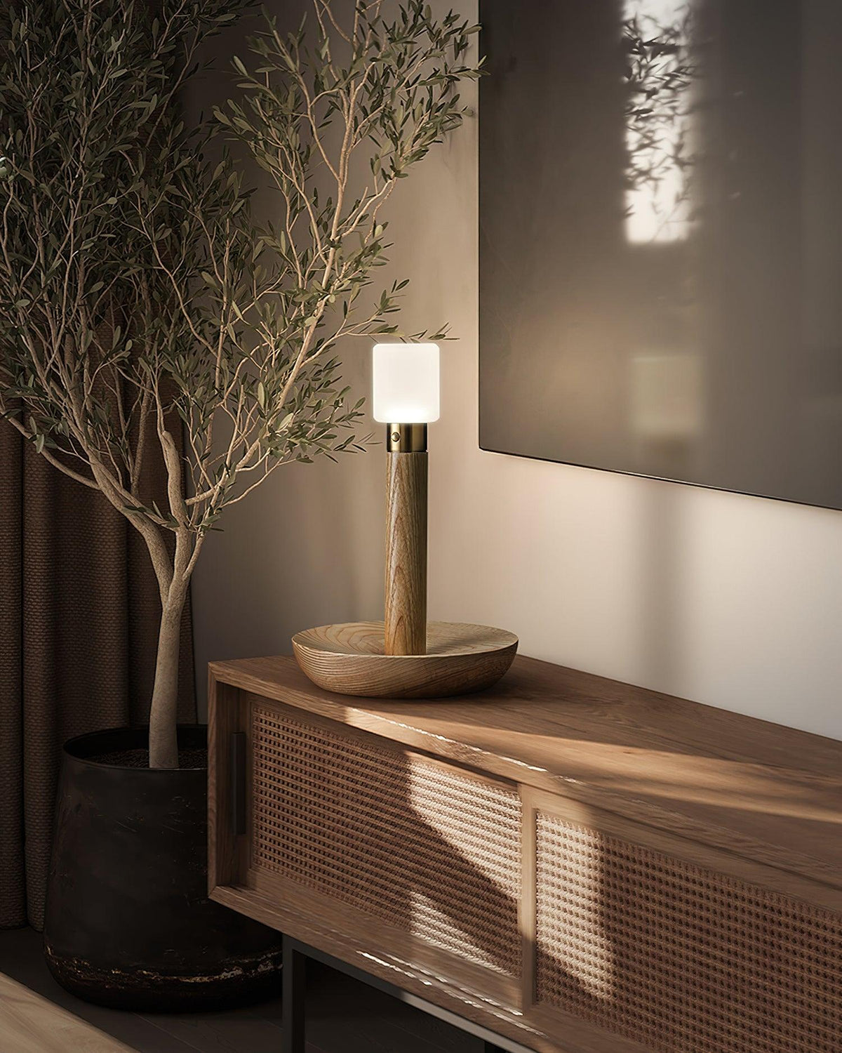 Fire Stick Cordless Wooden Table Lamp with LED