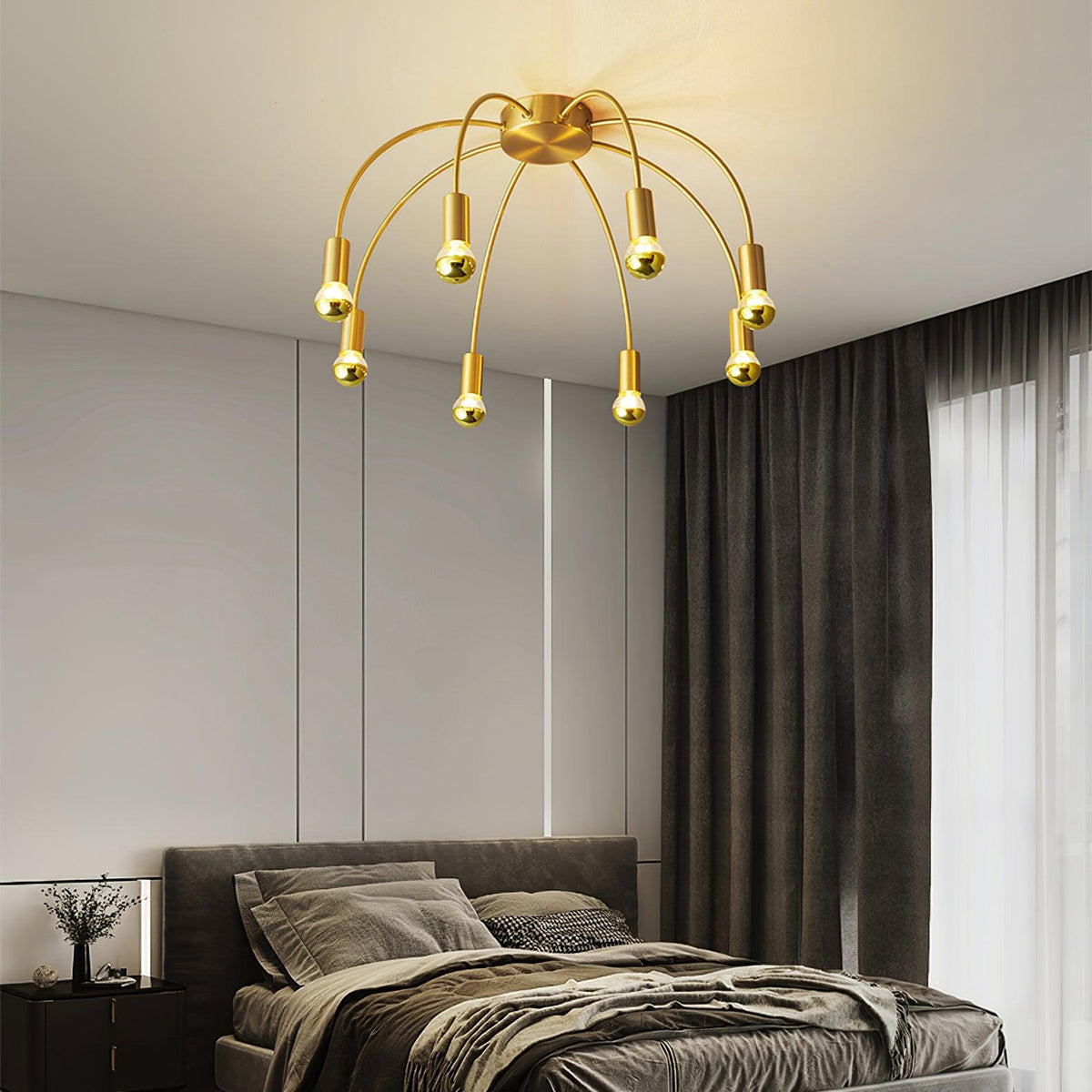 Fireworks Semi Flush Mount Ceiling Light in Brass and Glass for Modern Interiors
