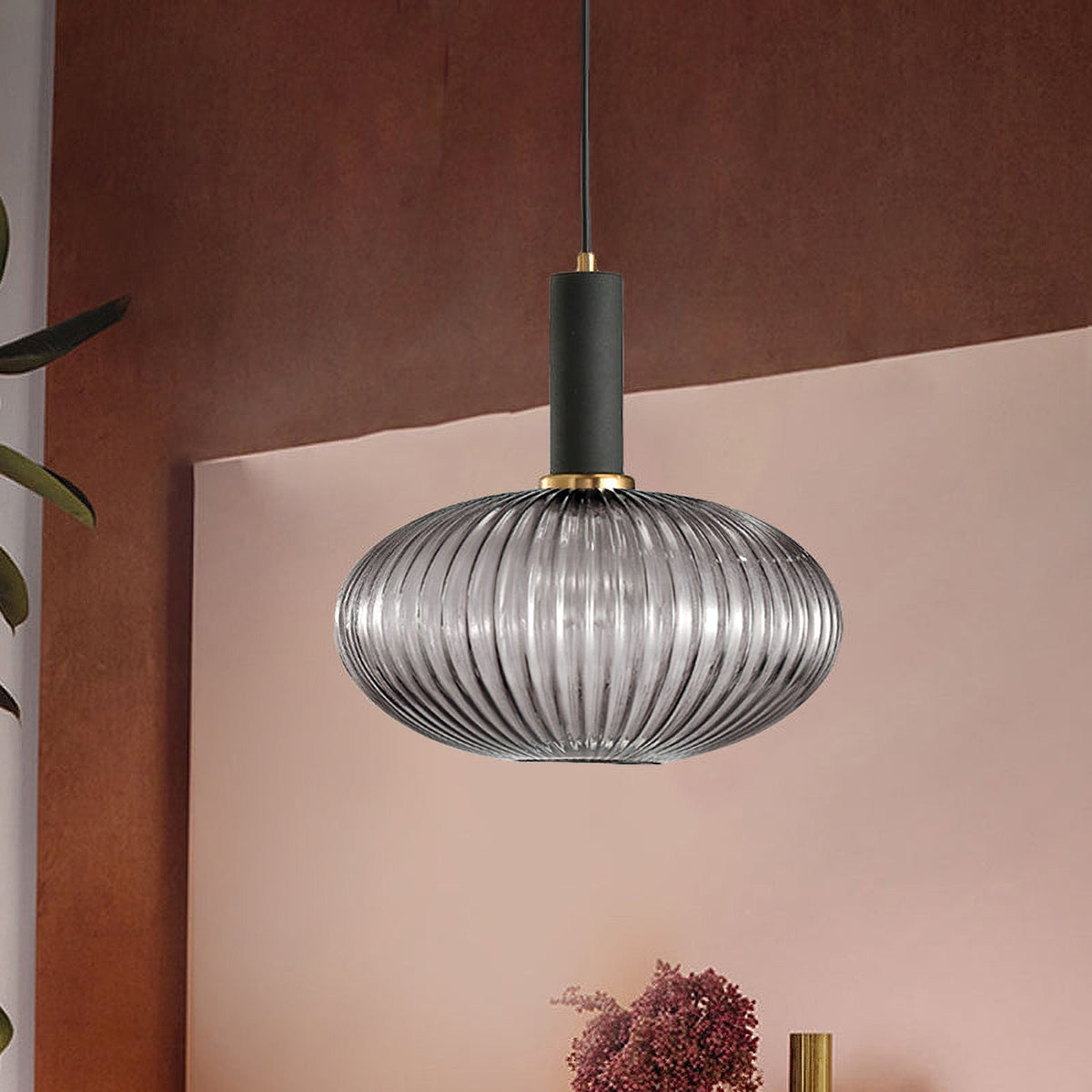 Flair Glass Pendant Light – Art Deco Reeded Glass Ceiling Lamp for Dining Room and Living Room