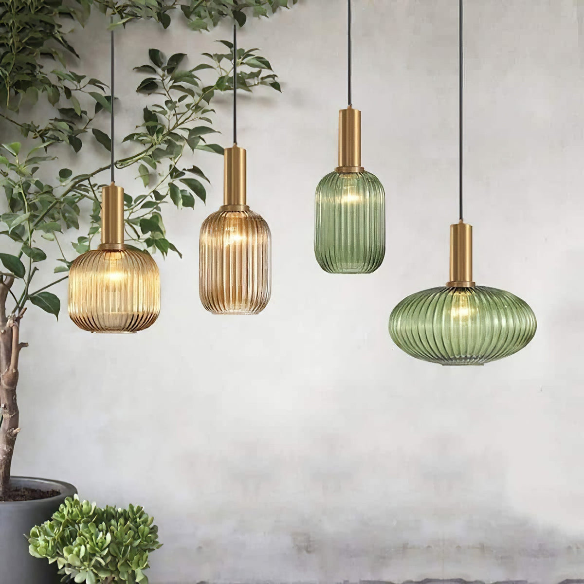 Flair Glass Pendant Light – Art Deco Reeded Glass Ceiling Lamp for Dining Room and Living Room