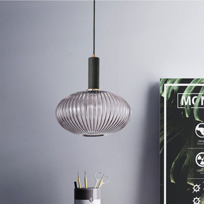 Flair Glass Pendant Light – Art Deco Reeded Glass Ceiling Lamp for Dining Room and Living Room