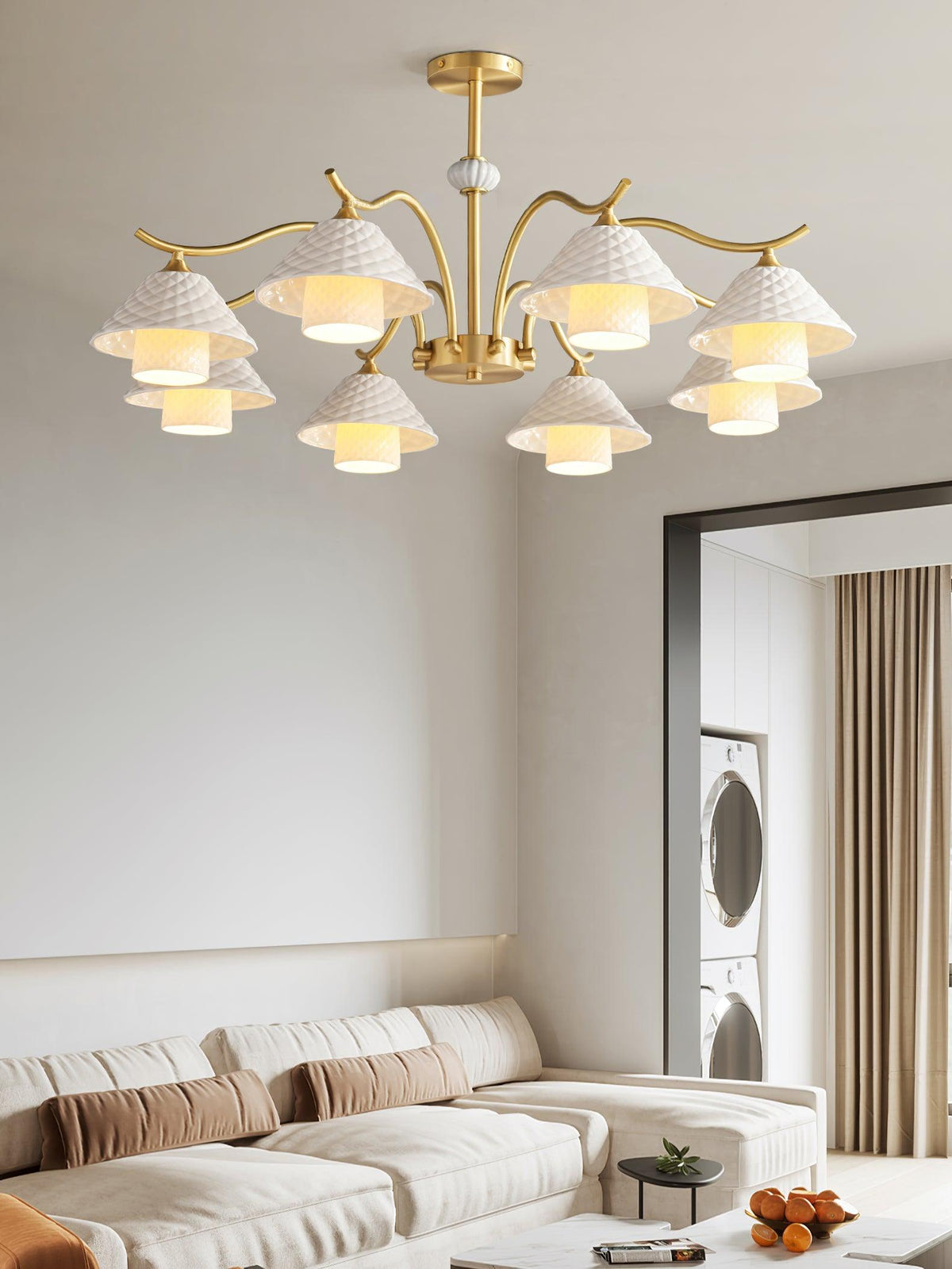 flared-gold-ceramic-chandelier