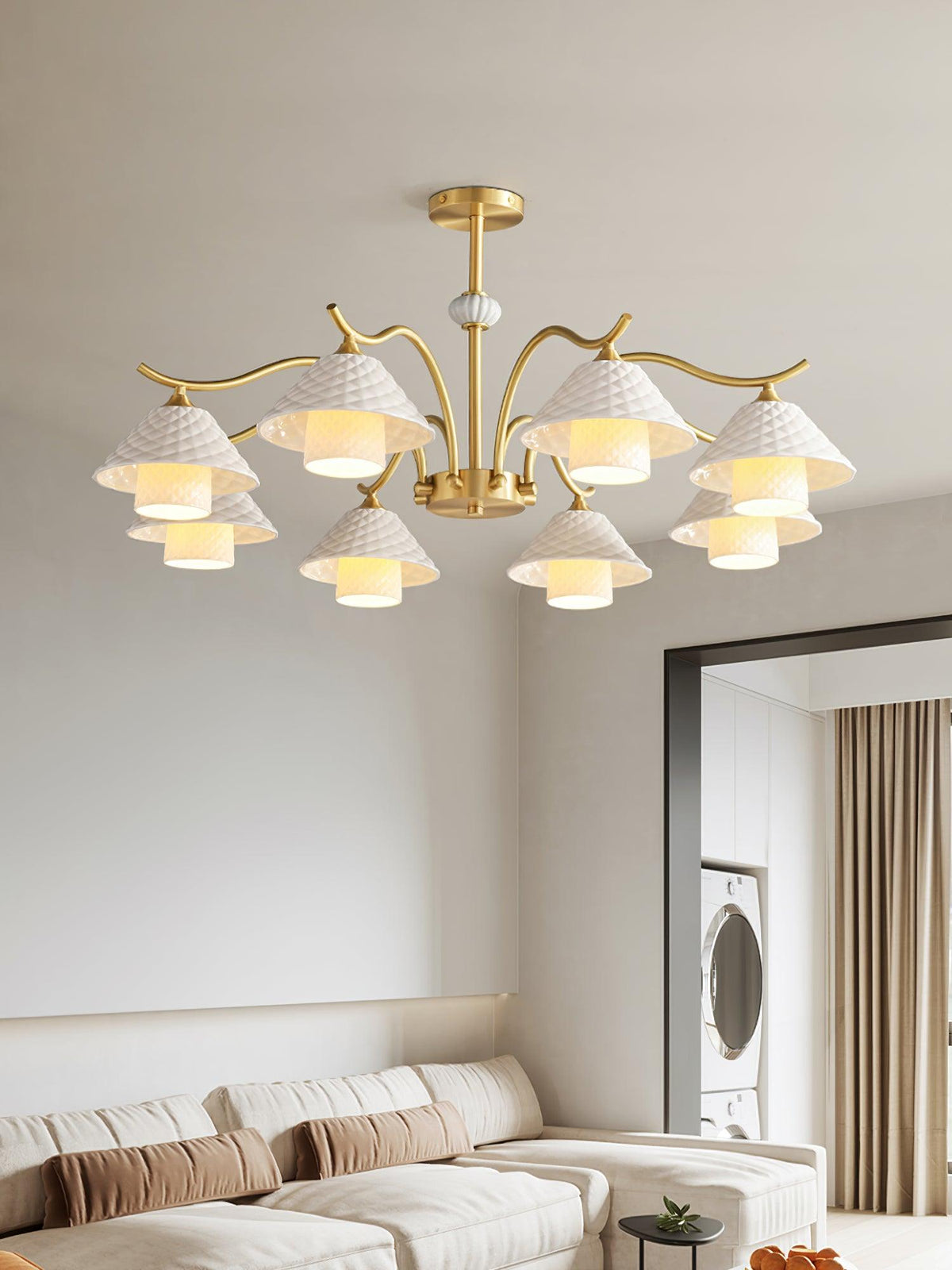 flared-gold-ceramic-chandelier