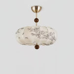 Fleur Lantern Pendant Light – Ivory Floral Shade with Walnut or Nickel Accents