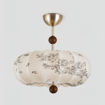 Fleur Lantern Pendant Light – Ivory Floral Shade with Walnut or Nickel Accents