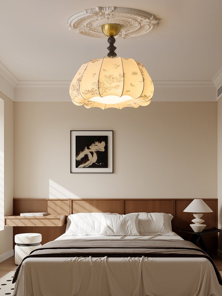 Fleurina Flush Mount Ceiling Light – Fabric, Metal & Wood