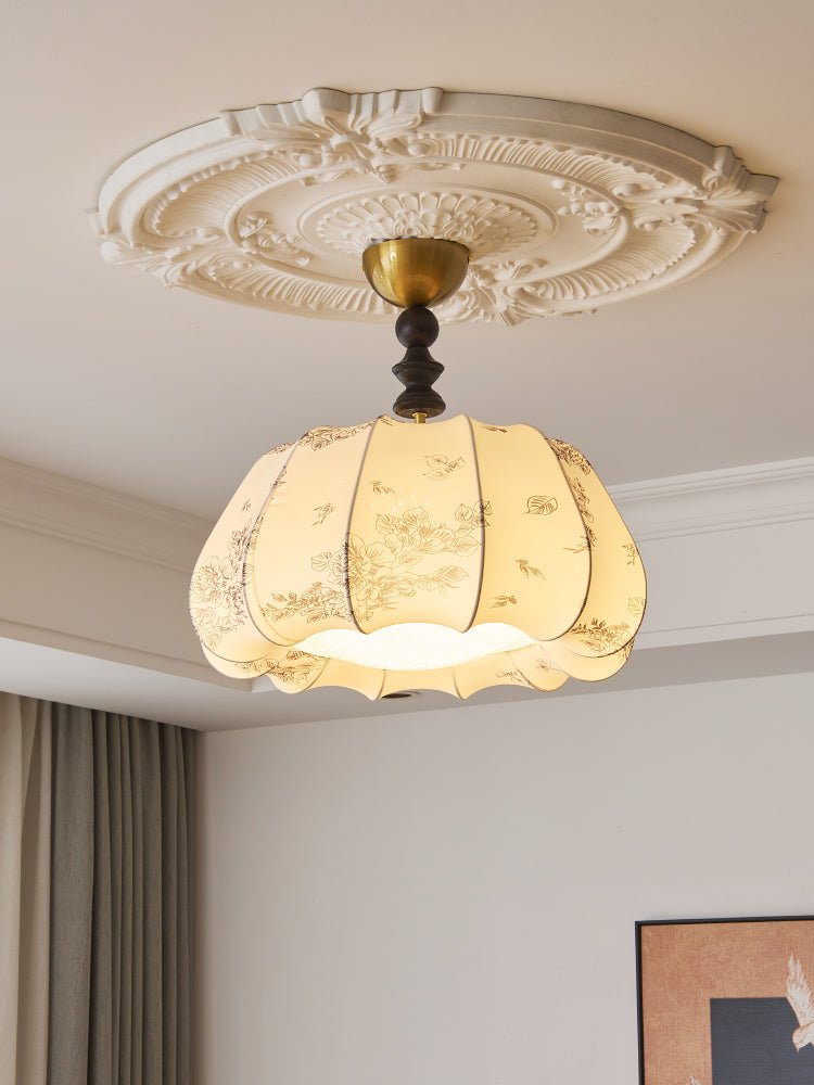 Fleurina Flush Mount Ceiling Light – Fabric, Metal & Wood