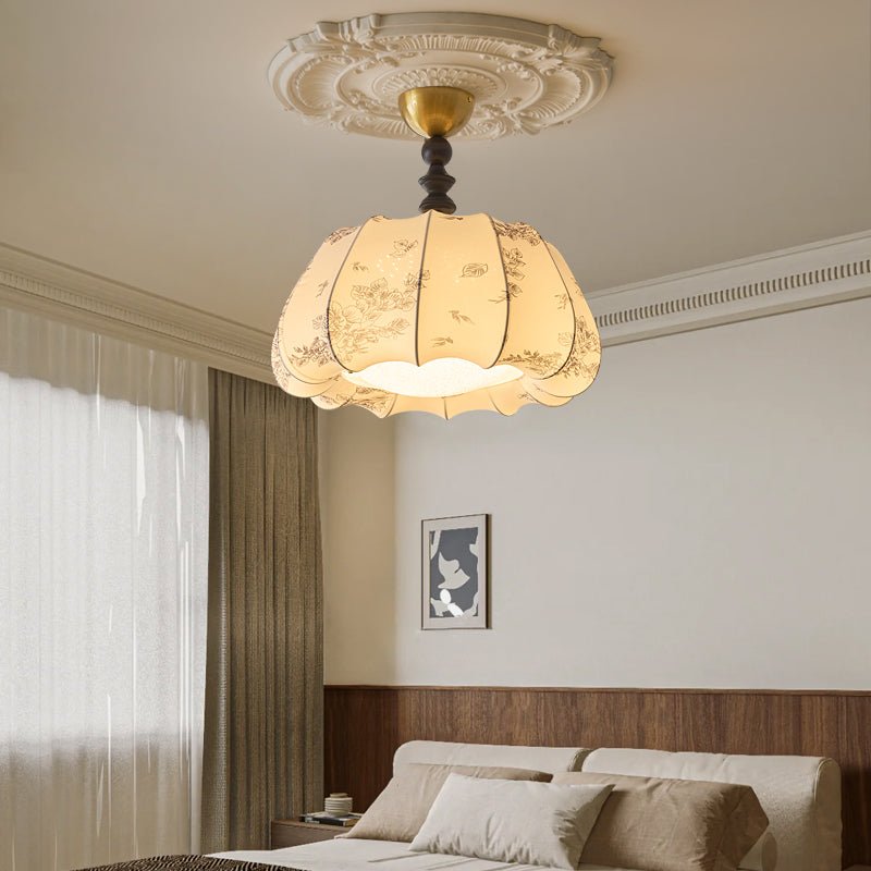 Fleurina Flush Mount Ceiling Light – Fabric, Metal & Wood