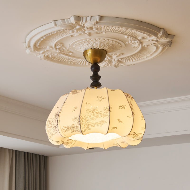 Fleurina Flush Mount Ceiling Light – Fabric, Metal & Wood