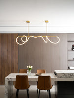 Sculptural Linear Curve LED Chandelier in Gold or Black