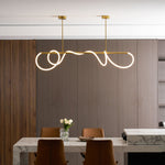 Sculptural Linear Curve LED Chandelier in Gold or Black