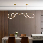 Sculptural Linear Curve LED Chandelier in Gold or Black