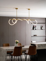 Sculptural Linear Curve LED Chandelier in Gold or Black
