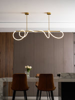 Sculptural Linear Curve LED Chandelier in Gold or Black