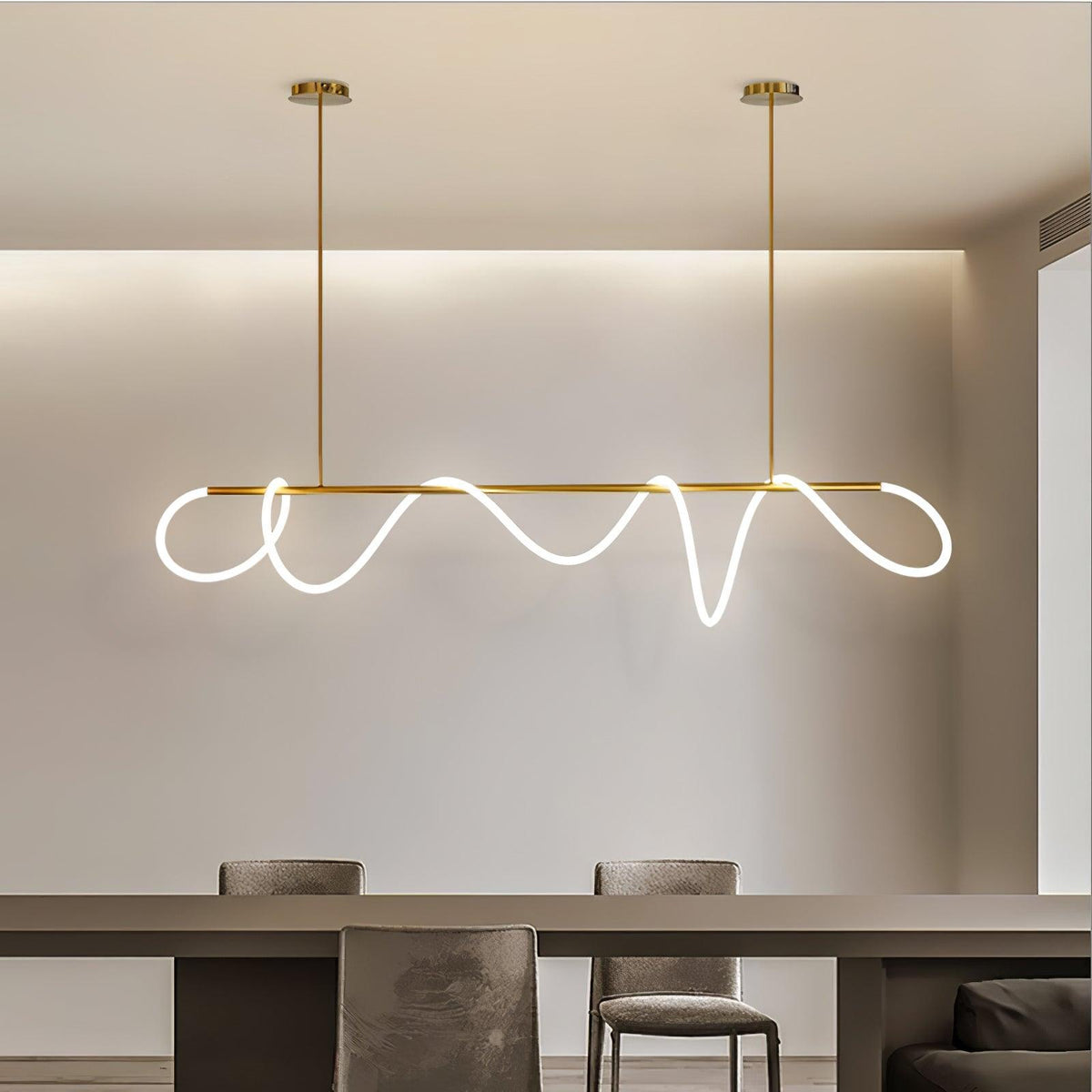 Sculptural Linear Curve LED Chandelier in Gold or Black