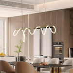 Sculptural Linear Curve LED Chandelier in Gold or Black