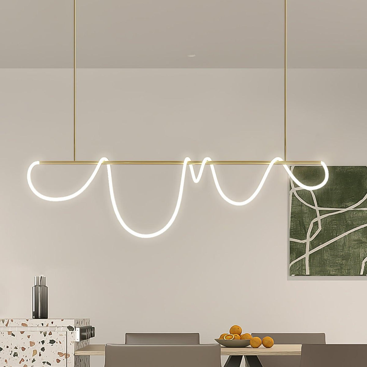 Sculptural Linear Curve LED Chandelier in Gold or Black