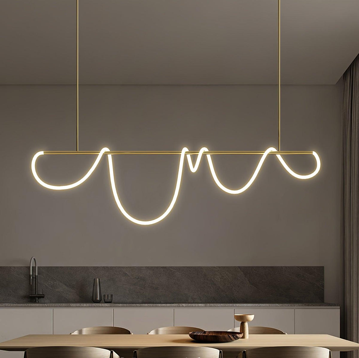 Sculptural Linear Curve LED Chandelier in Gold or Black