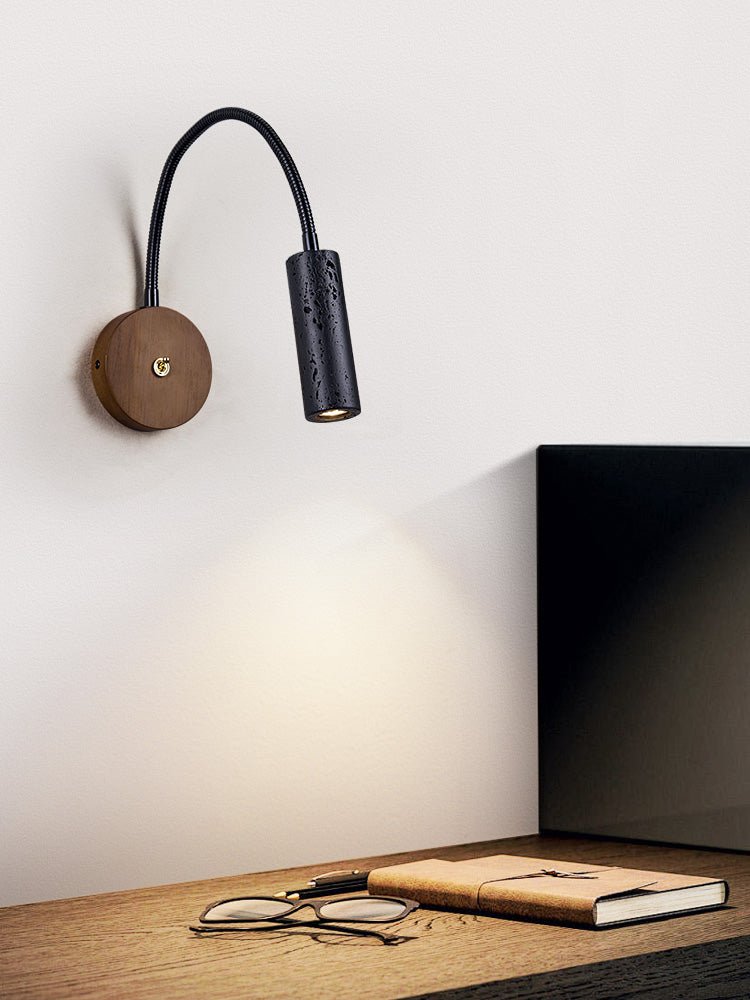 Flexstone Reader Wall Sconce in Walnut and Black Travertine