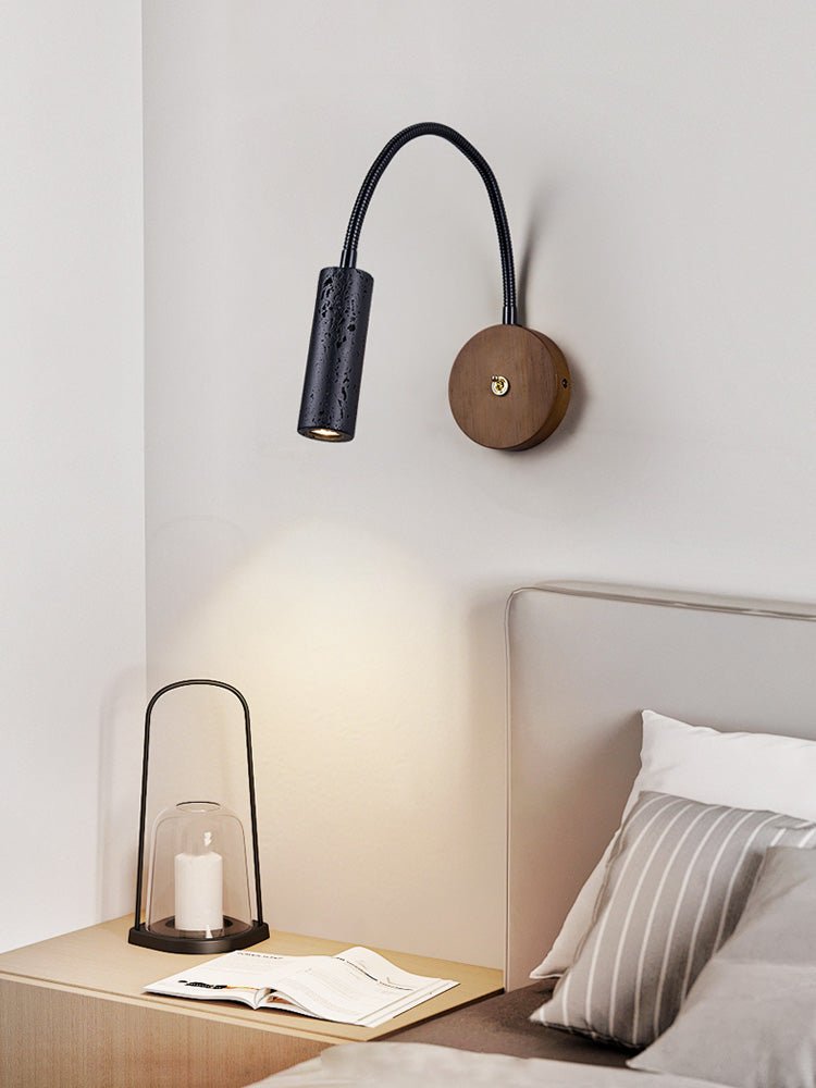 Flexstone Reader Wall Sconce in Walnut and Black Travertine