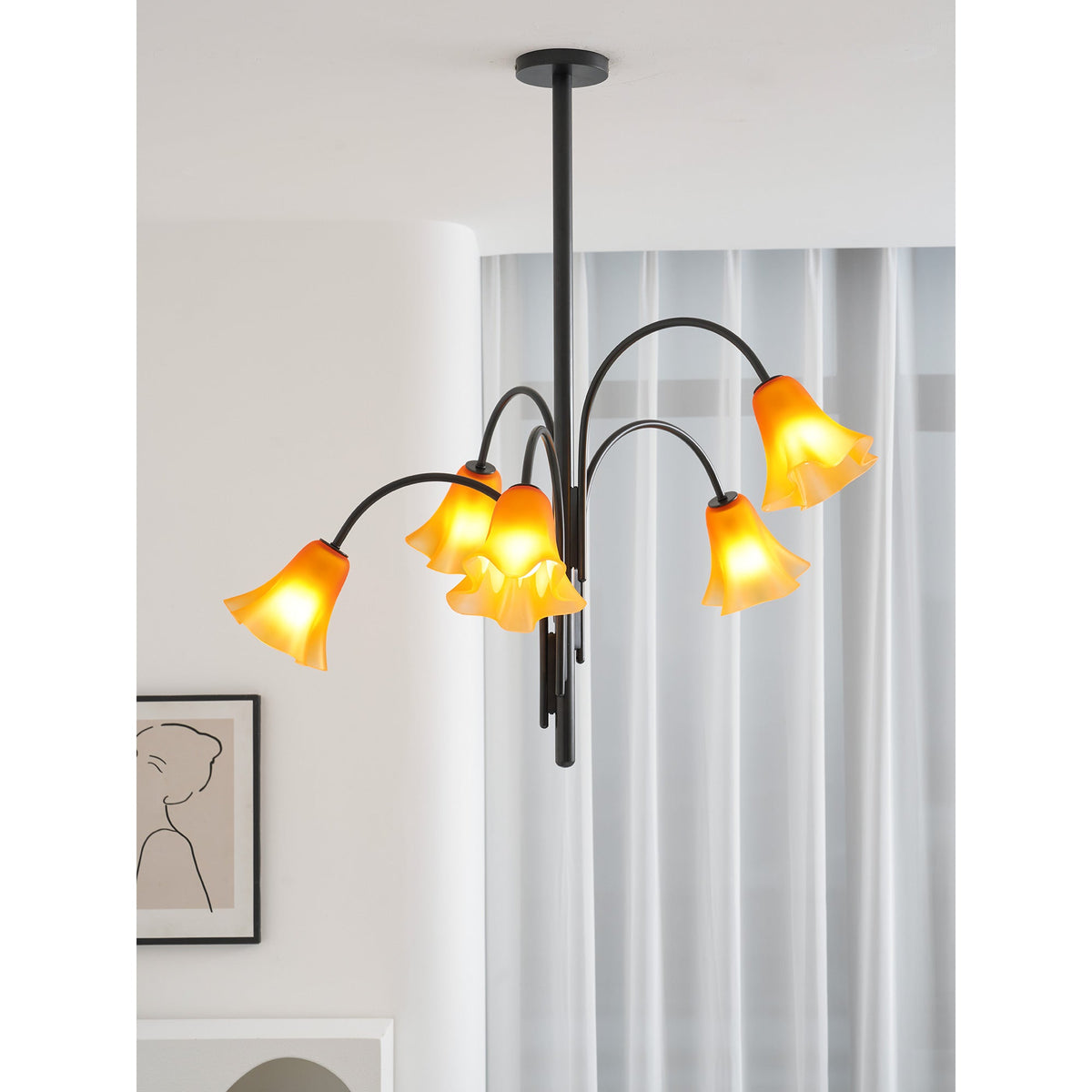 Petalia Blossom Chandelier – Floral Glass Pendant Light for Dining Room and Living Room