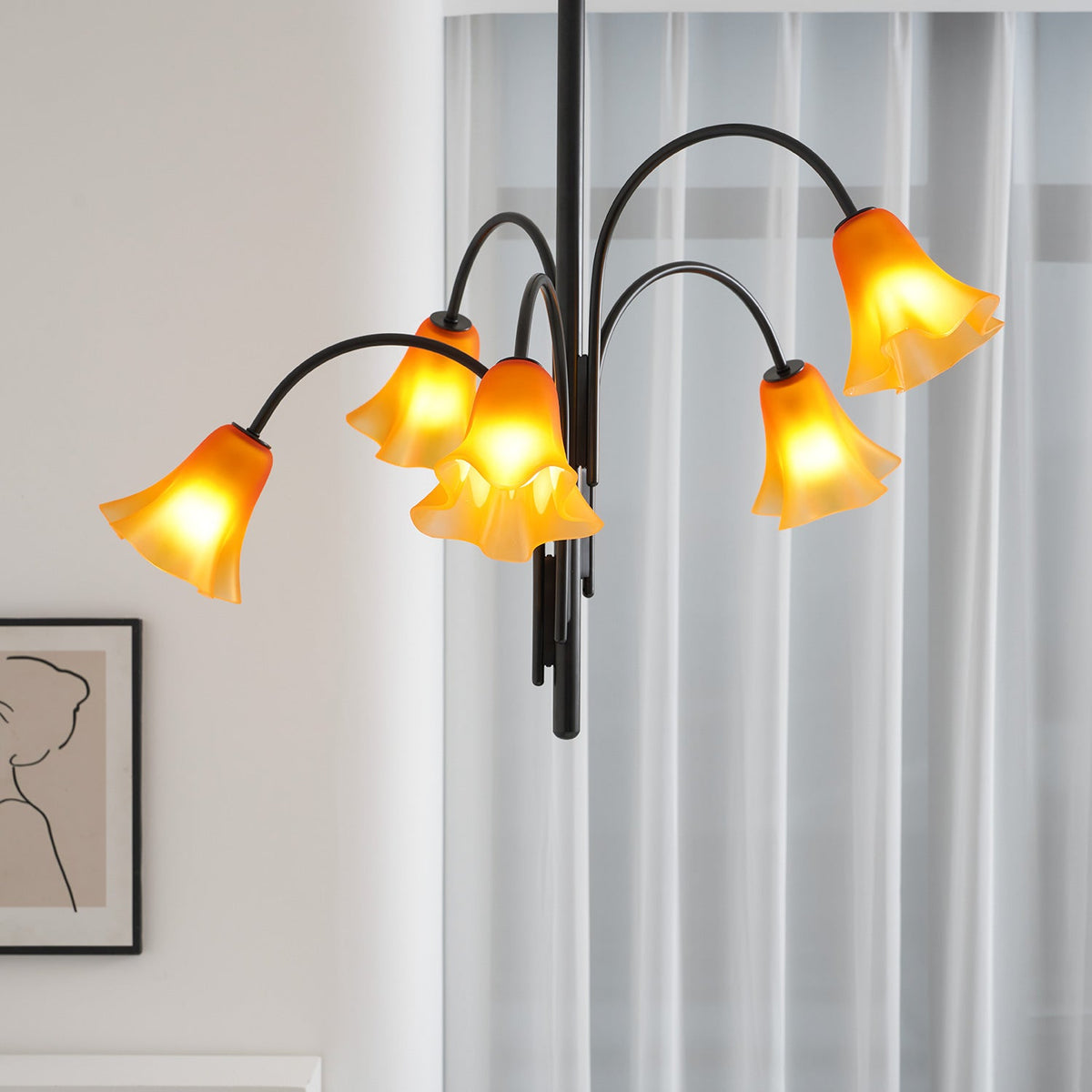 Petalia Blossom Chandelier – Floral Glass Pendant Light for Dining Room and Living Room