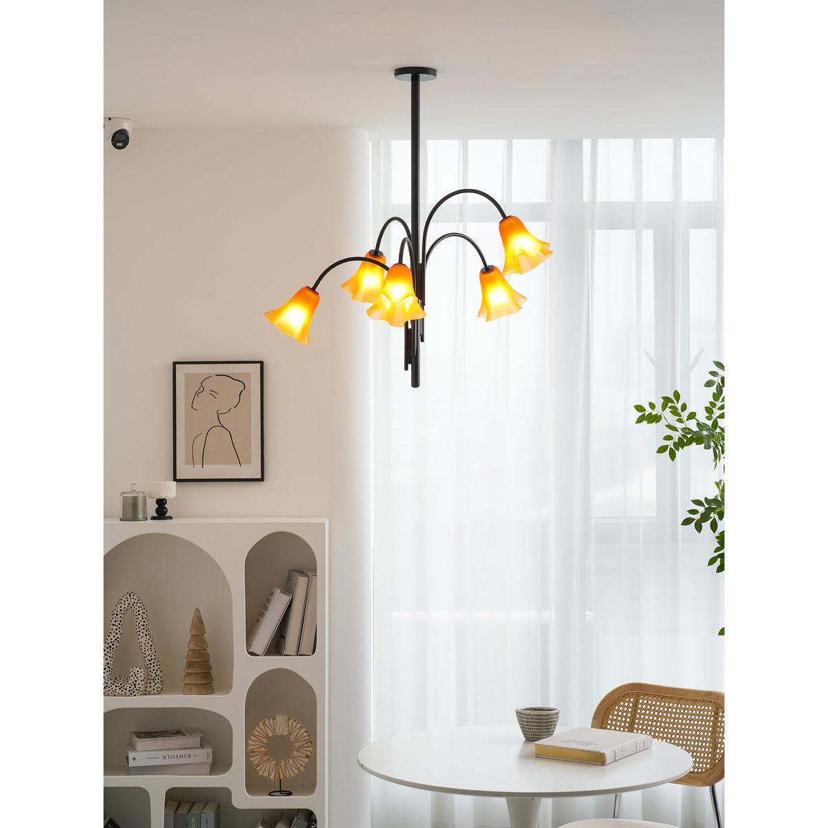 Petalia Blossom Chandelier – Floral Glass Pendant Light for Dining Room and Living Room