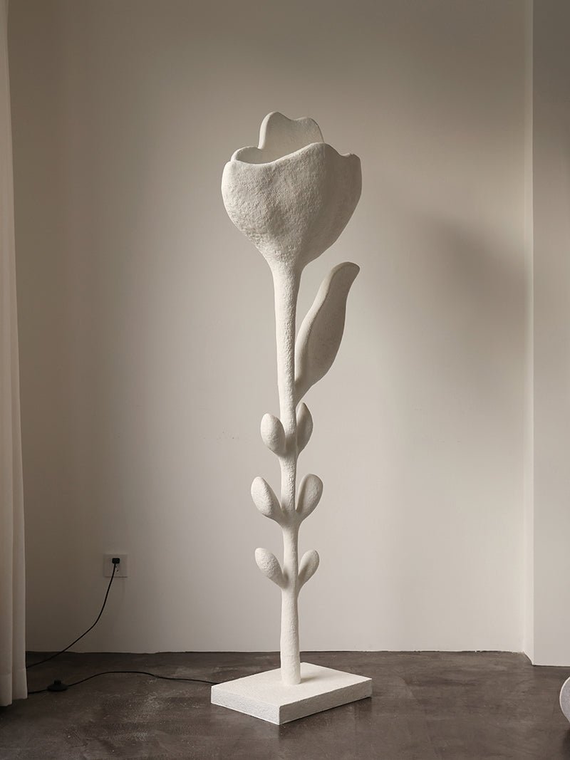 Florae Sculptural Floor Lamp – Hand-Textured Matte White, 79" Tall