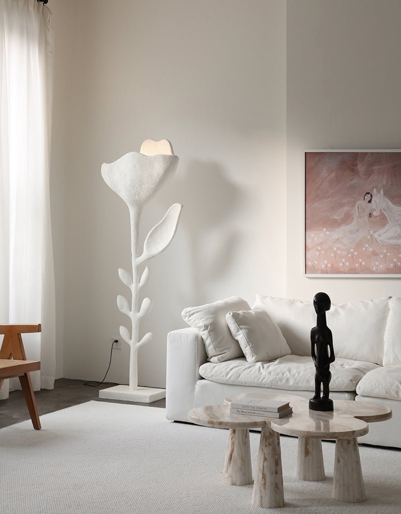 Florae Sculptural Floor Lamp – Hand-Textured Matte White, 79" Tall