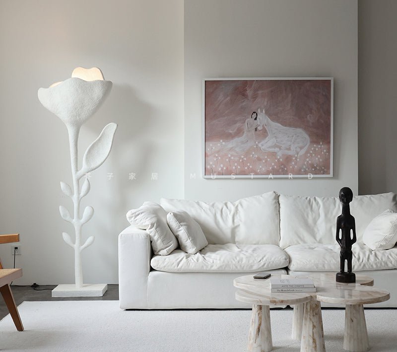 Florae Sculptural Floor Lamp – Hand-Textured Matte White, 79" Tall